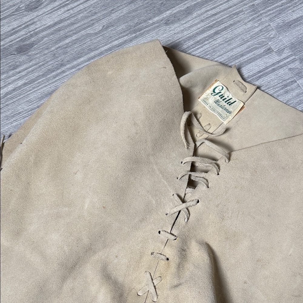 Vintage Fringed Tan Leather Poncho - Picture 9 of 9